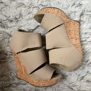 Bamboo beige and cork platform heels